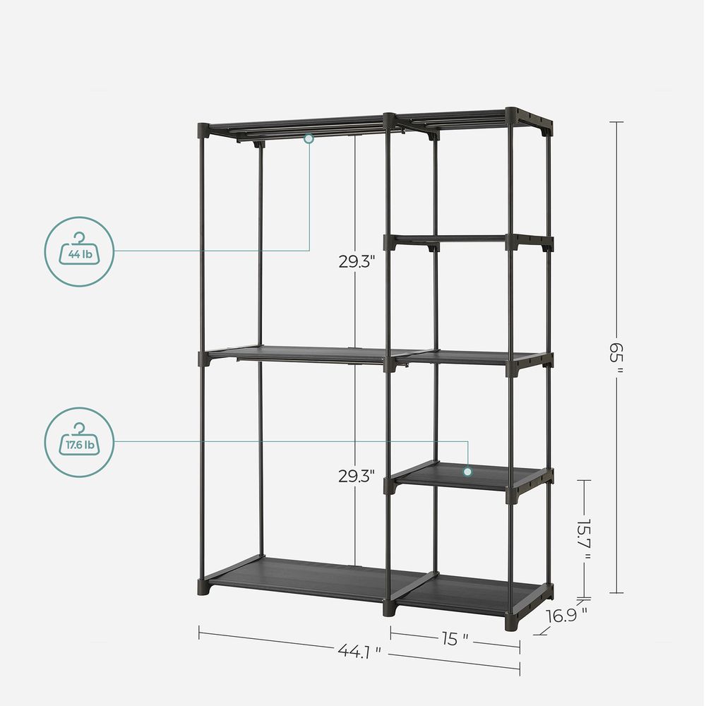 SONGMICS Freestanding Closet Organizer with Shelves, Hanging Rods