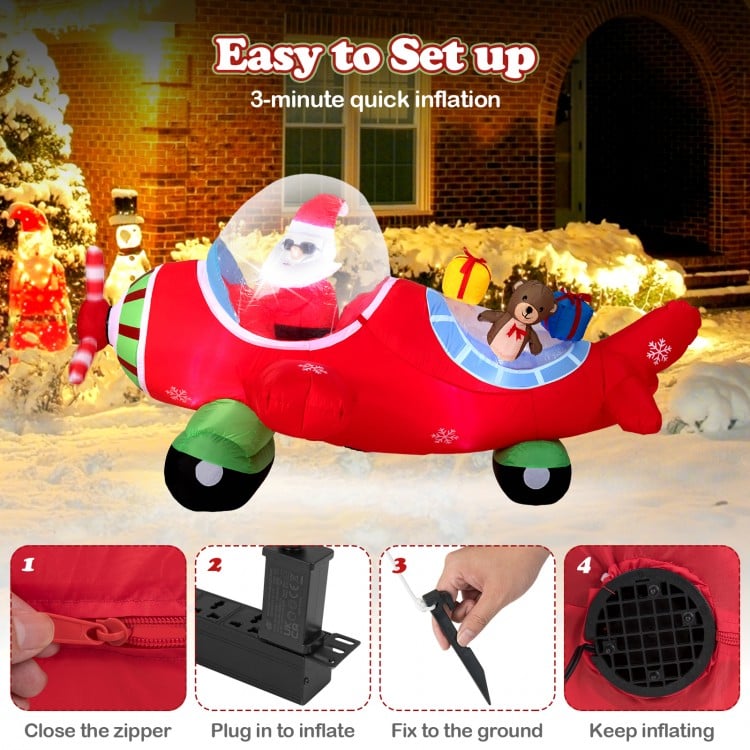 7.2 Feet Christmas Inflatables Airplane with Gift Boxes and Built-in LED Lights