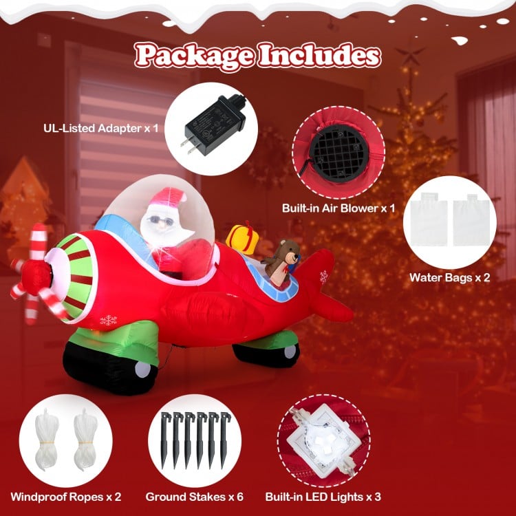 7.2 Feet Christmas Inflatables Airplane with Gift Boxes and Built-in LED Lights