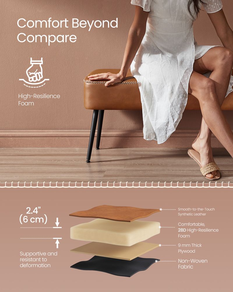 VASAGLE EKHO Collection - Ottoman Bench with Steel Legs