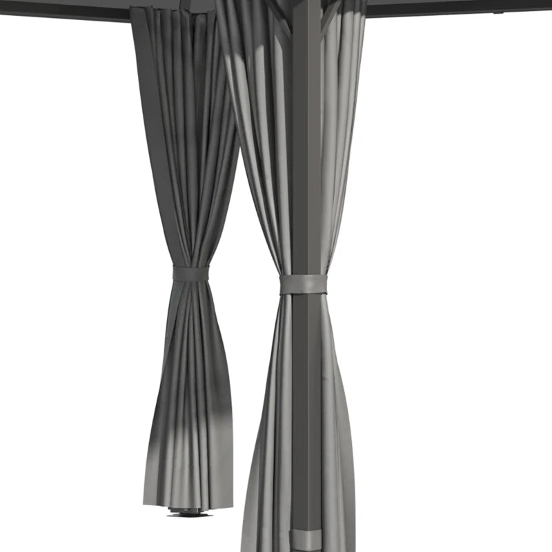 Outsunny 10' x 10' Outdoor Hardtop Gazebo Canopy with UV60+ Polycarbonate Roof, Steel Frame, Central Hook, Curtains, Khaki