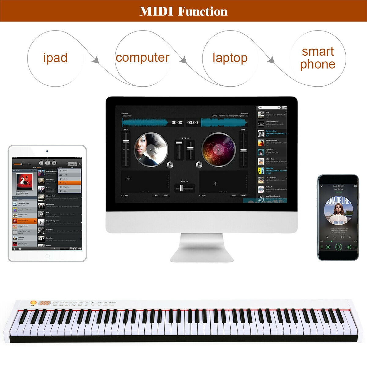 BX-II 88-key Portable Digital Piano with  MP3-WhiteÂ