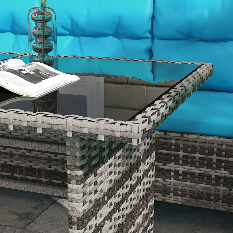 Outsunny 6pcs Outdoor Rattan Sofa Set Garden Wicker Sectional Couch Furniture Set with Dining Table and Chair Sky Blue