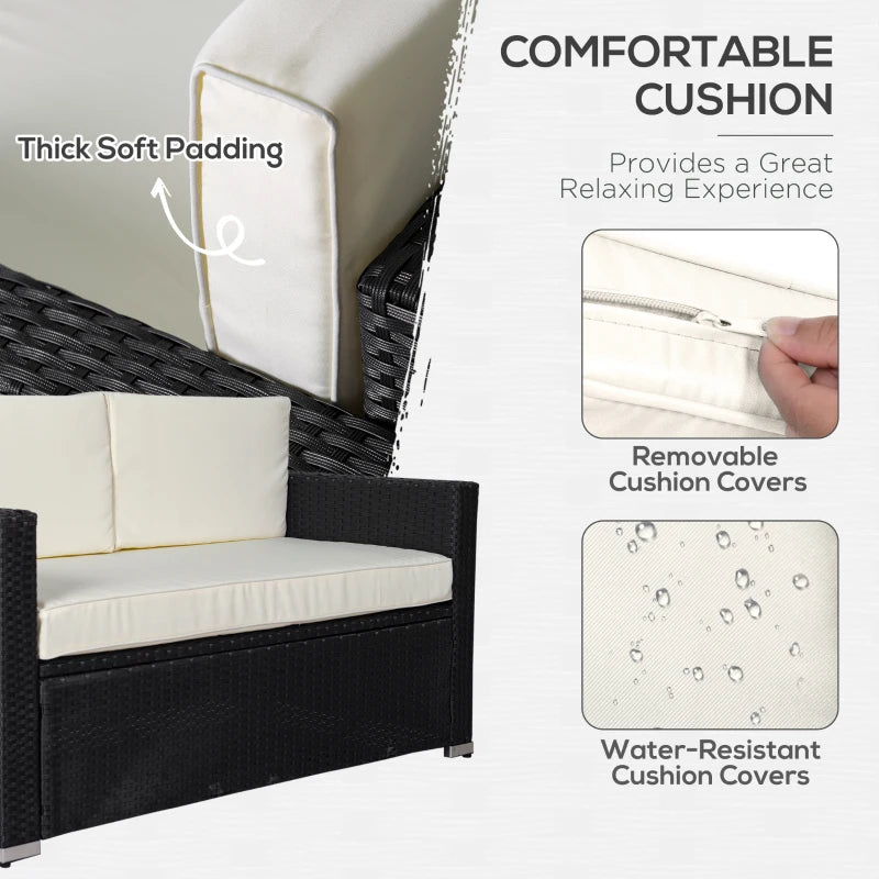 Outsunny 4 Pieces Sectional Patio Furniture Set, Rattan Wicker Patio Chairs Outdoor Coffee Set with Cushions, Cream White