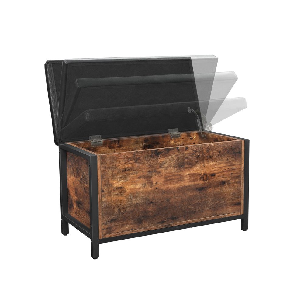 VASAGLE Industrial Rustic Brown Storage Ottoman with Flip Lid