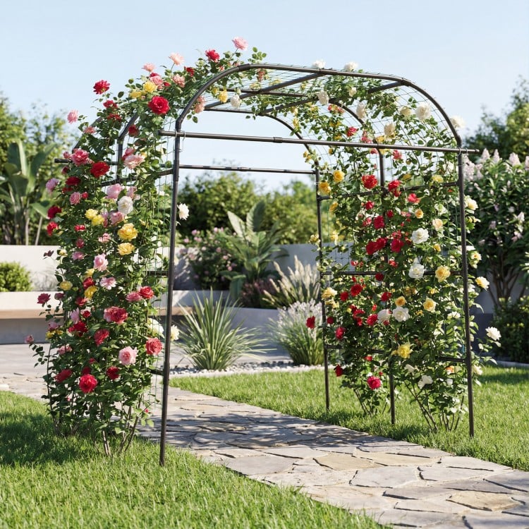 7.5 FT Tall Metal Garden Arch Trellis for Climbing Plants Outdoor-Black