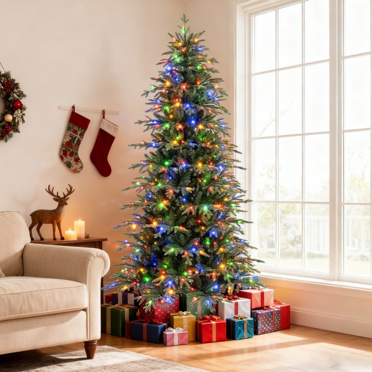 Pre-Lit Artificial Christmas Tree Hinged Xmas Tree with LED Lights