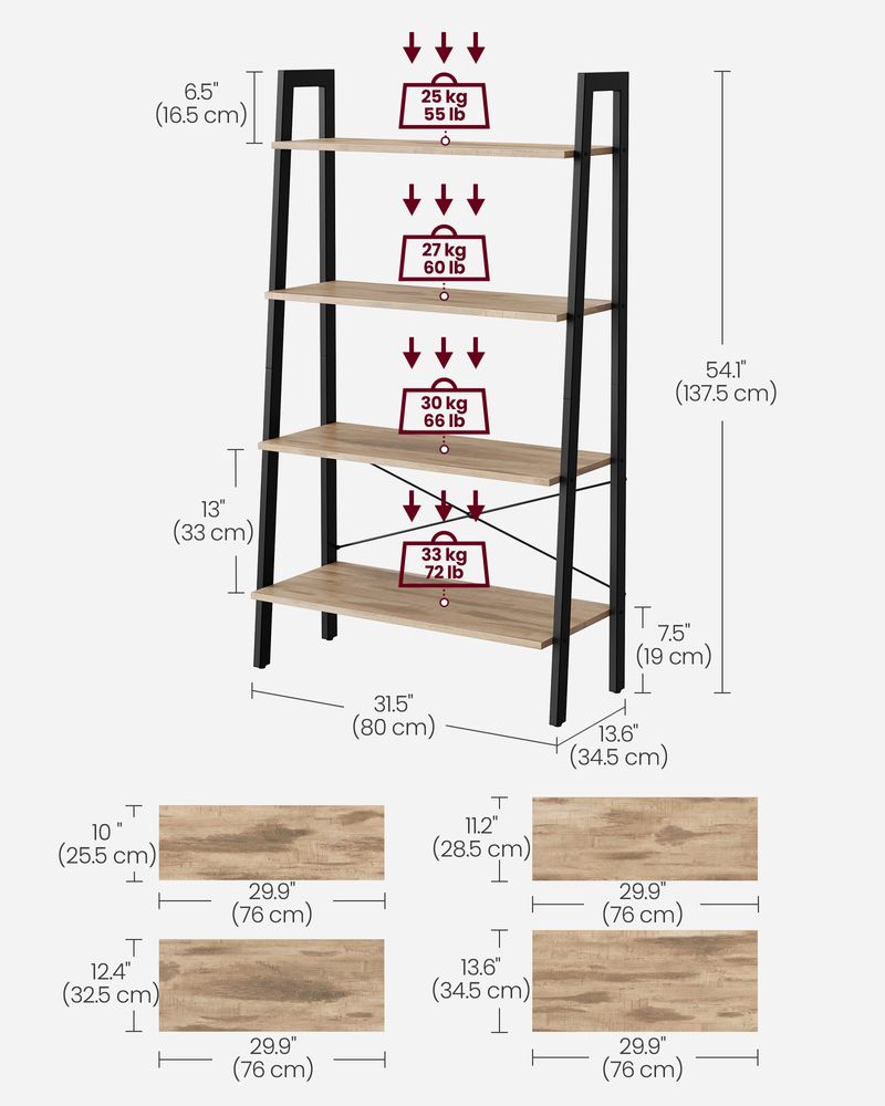 VASAGLE 4-Tier Ladder Shelf with Steel Frame
