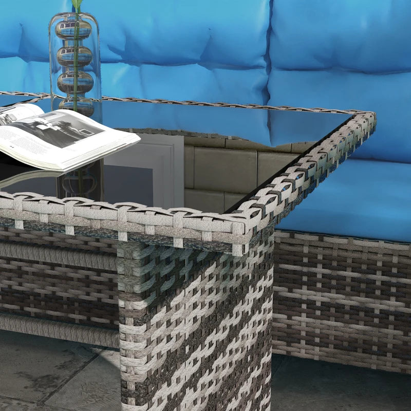 Outsunny 6pcs Outdoor Rattan Sofa Set Garden Wicker Sectional Couch Furniture Set with Dining Table and Chair Blue