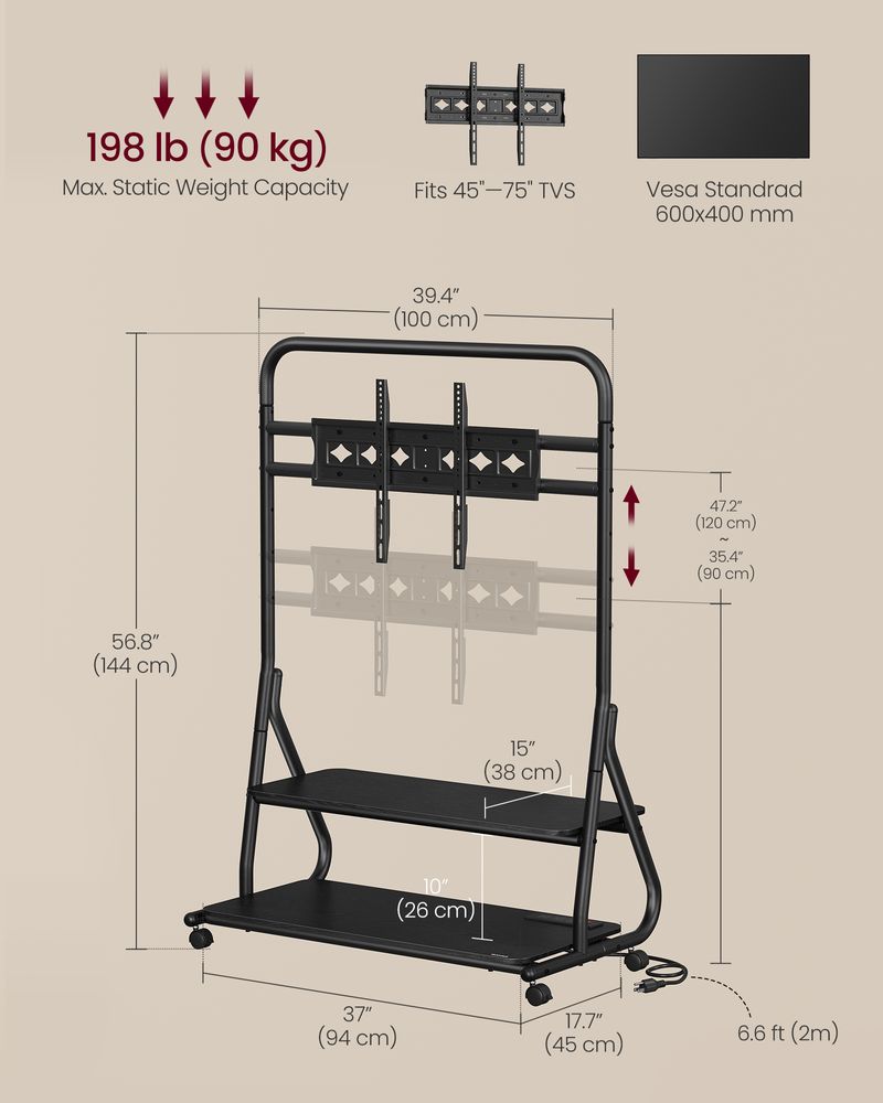VASAGLE TV Stand with Wheels