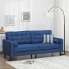 HOMCOM Mid-Century Sofa, Couch with Button-Tufted Back Cushion, Velvet Feel Fabric Upholstery, 2 Cylindrical Pillows and Rubber Wood Legs, Dark Blue