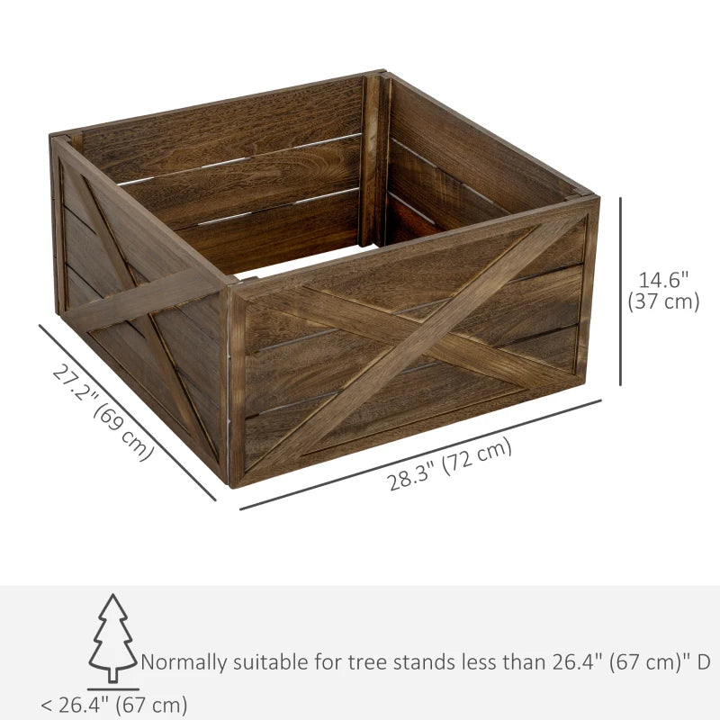 HOMCOM 28" Farmhouse Wooden Christmas Tree Base Cover – Rustic Tree Collar Box with Light Distressed Wood Finish for Holiday Decoration