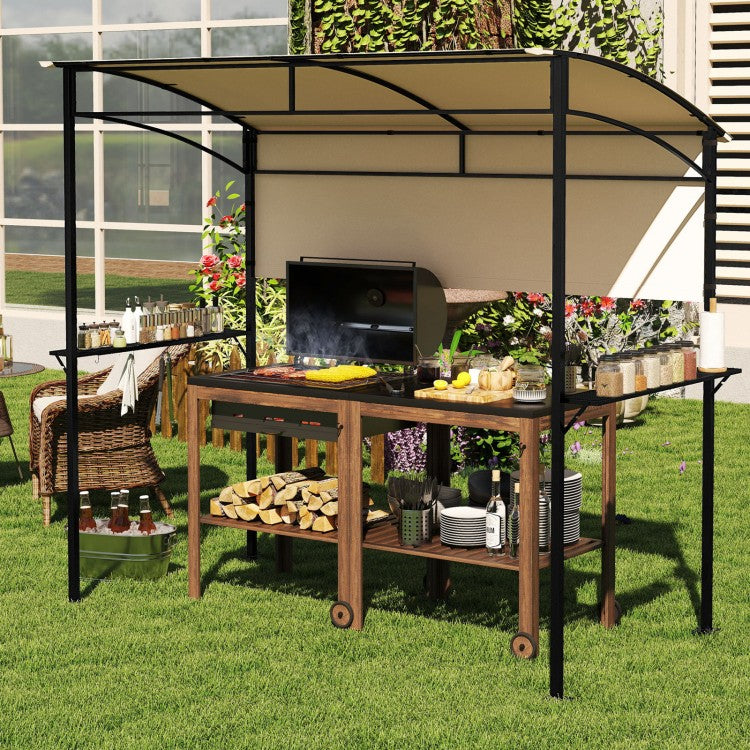 7.8 x 4.4 ft Outdoor BBQ Grill Gazebo Canopy with Sidewall, Metal Shelves & Bottle Openers