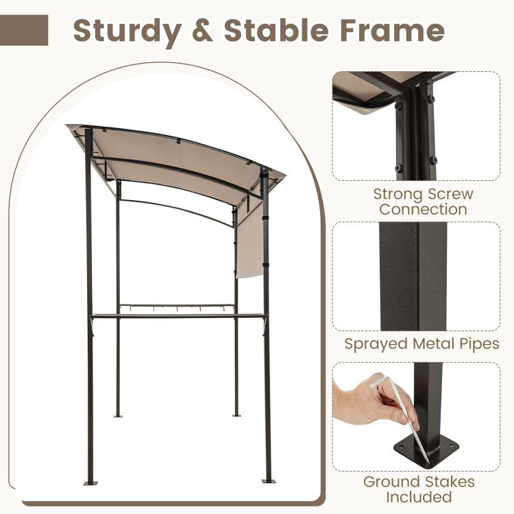 7.8 x 4.4 ft Outdoor BBQ Grill Gazebo Canopy with Sidewall, Metal Shelves & Bottle Openers