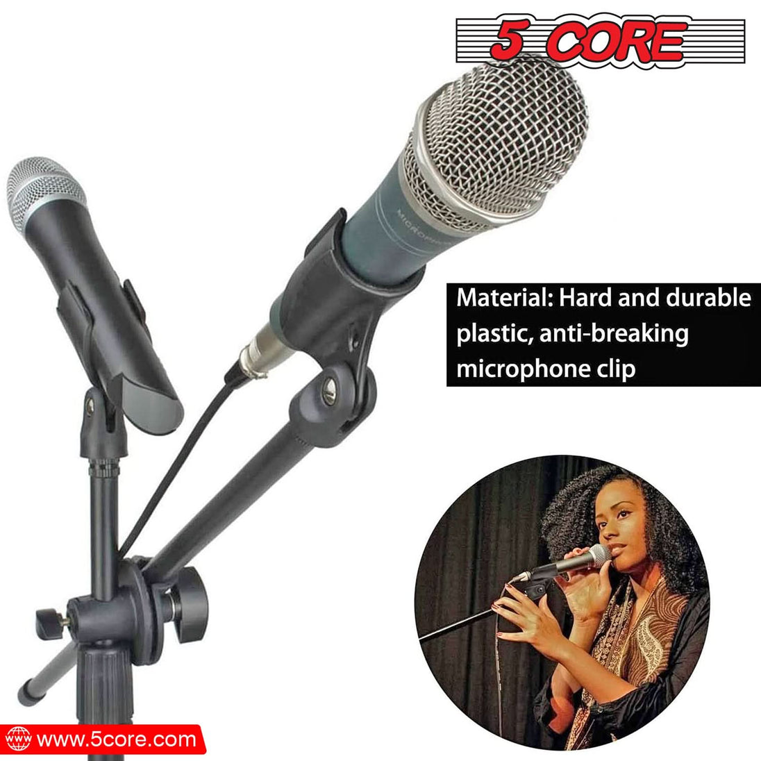 5Core 6-Pack Universal Microphone Clip Holder – Mic Mount with Gold-Plated 5/8" to 3/8" Screw Adapters