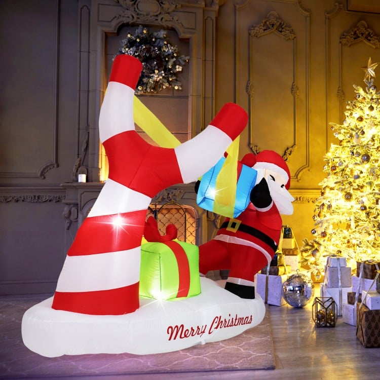 7 Feet Christmas Inflatables Santa with Slingshot and Built-in LED Lights Outdoor Decoration