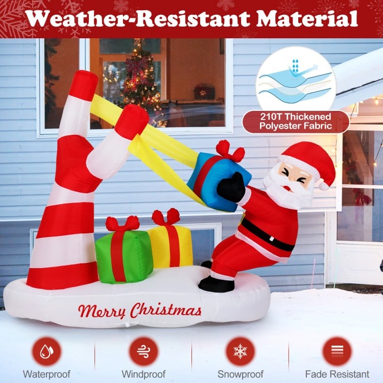 7 Feet Christmas Inflatables Santa with Slingshot and Built-in LED Lights Outdoor Decoration