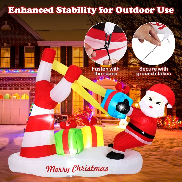 7 Feet Christmas Inflatables Santa with Slingshot and Built-in LED Lights Outdoor Decoration