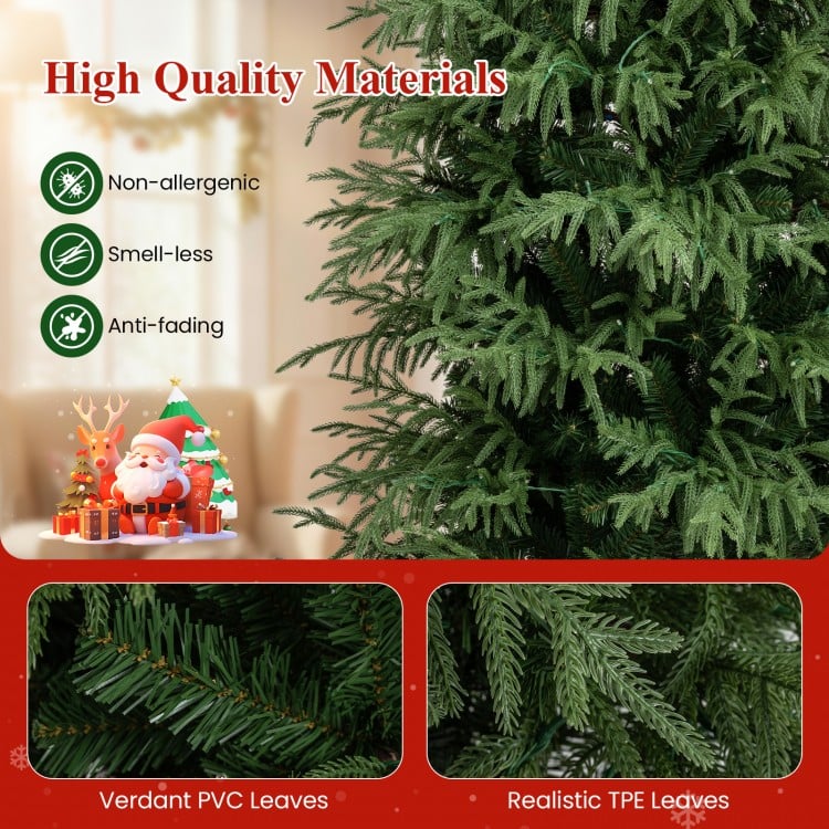 7 Feet Pre-Lit Artificial Christmas Tree Hinged Faux Xmas Tree with Soft Branch Tips