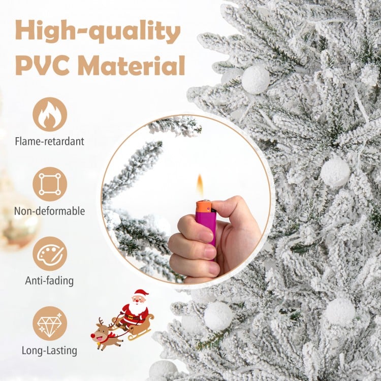 7 Feet Snow-flocked Artificial Christmas Tree Pre-lit Hinged with 81 Sphere Lights and Remote