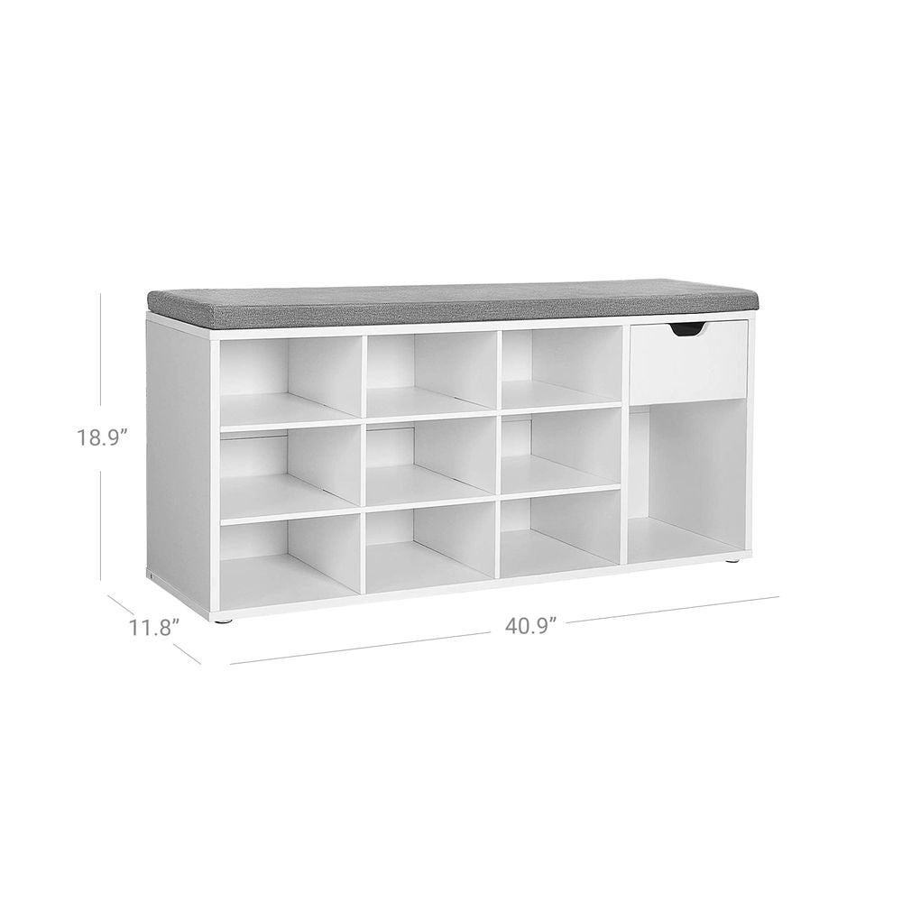 VASAGLE Storage Bench with Cushion, Drawer and Open Compartments