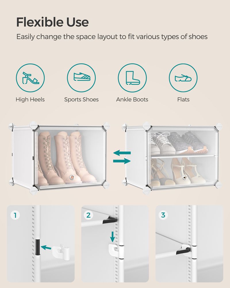 SONGMICS Cubes Plastic Shoe Rack with Doors, Holds Up to 16 to 48 Pair of Shoes
