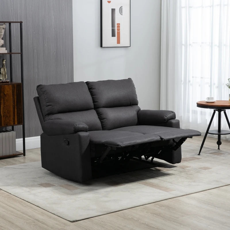 HOMCOM Loveseat Recliner Sofa, 2 Seater Reclining Chair with Footrest and Split Backrest, Dark Grey