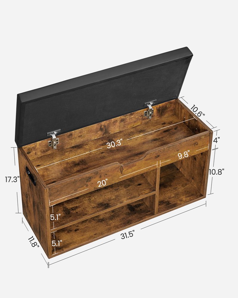 VASAGLE Storage Bench with Cushion, Padded Seat, 3 Compartments