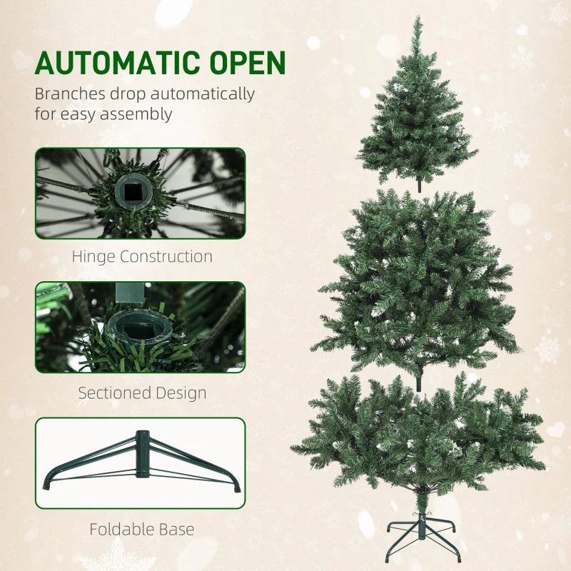 HOMCOM 6ft Frosted Pre-Lit Christmas Tree – Full Spruce with Dual Colour LED Lights, Hinged Design, Easy Assembly