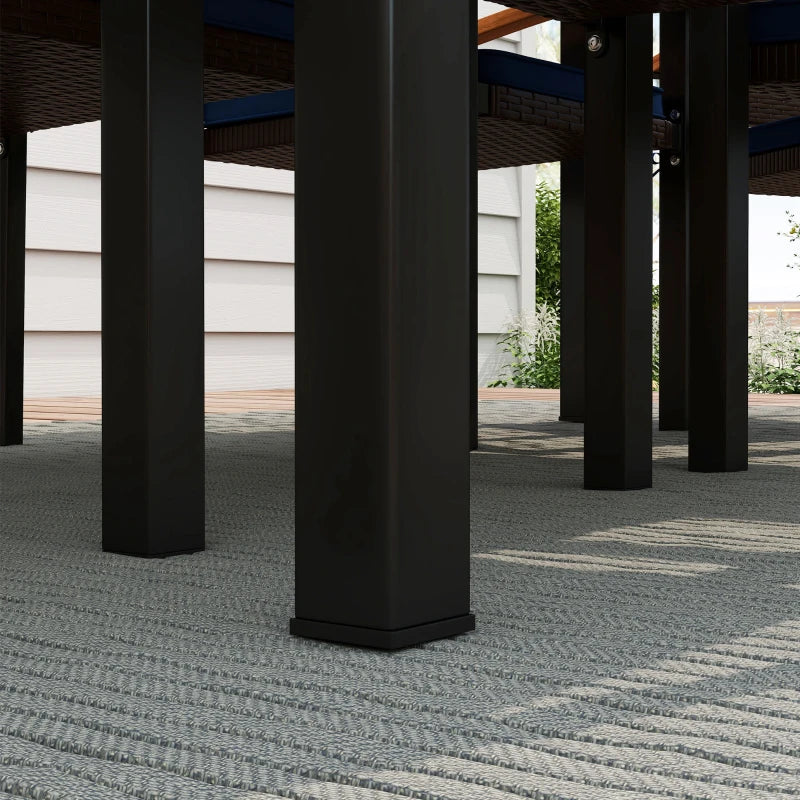 Outsunny Outdoor Dining Set 7 Pcs Space-Saving PE Rattan Patio Table and Chairs w/ Acacia Wood Table Top Soft Cushions, Black