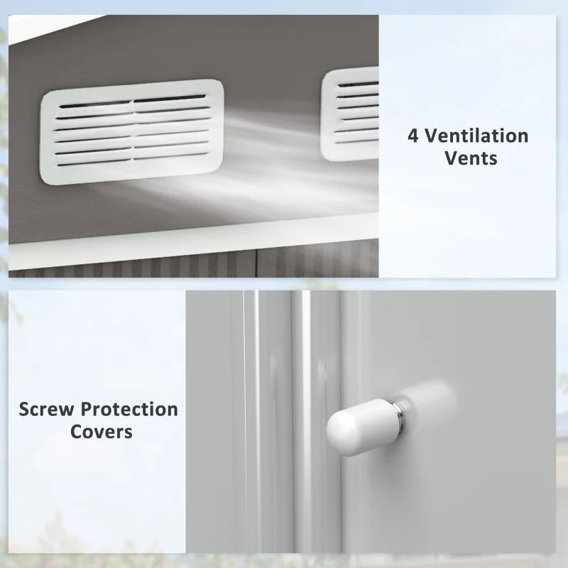 Outsunny 9.1' x 6.4' x 6.3 Garden Storage Shed w/Foundation Kit Outdoor Patio Yard Metal Tool Storage House w/ Double Doors Gray