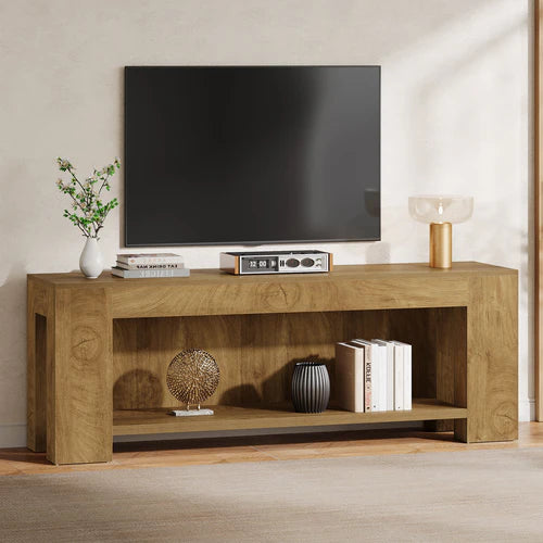 TV Stand 63" Entertainment Center with Open Shelves for Up to 75" TVs with Farmhouse Design and Storage Shelves Rustic Brown