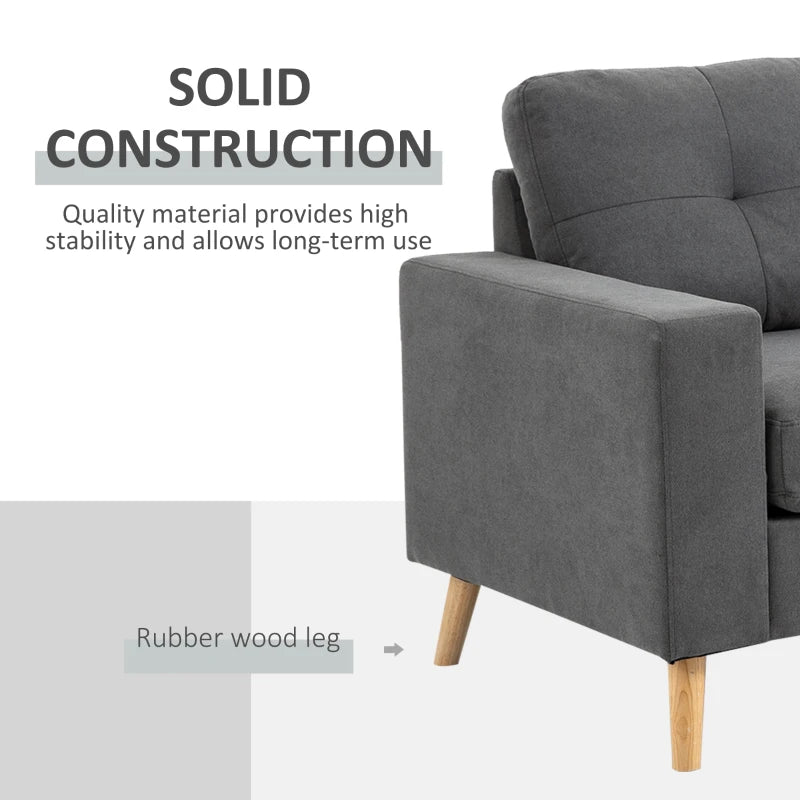 HOMCOM Sectional Sofa Couch, L Shaped Couch with Reversible Chaise, Wooden Legs for Living Room, Bedroom, Dark Grey