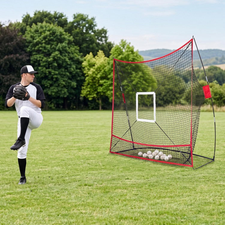 7 × 7.4 FT Baseball & Softball Practice Net with 2 Strike Zone Targets and Large Ball Collection System