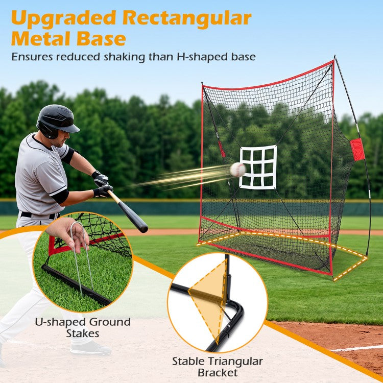 7 × 7.4 FT Baseball & Softball Practice Net with 2 Strike Zone Targets and Large Ball Collection System