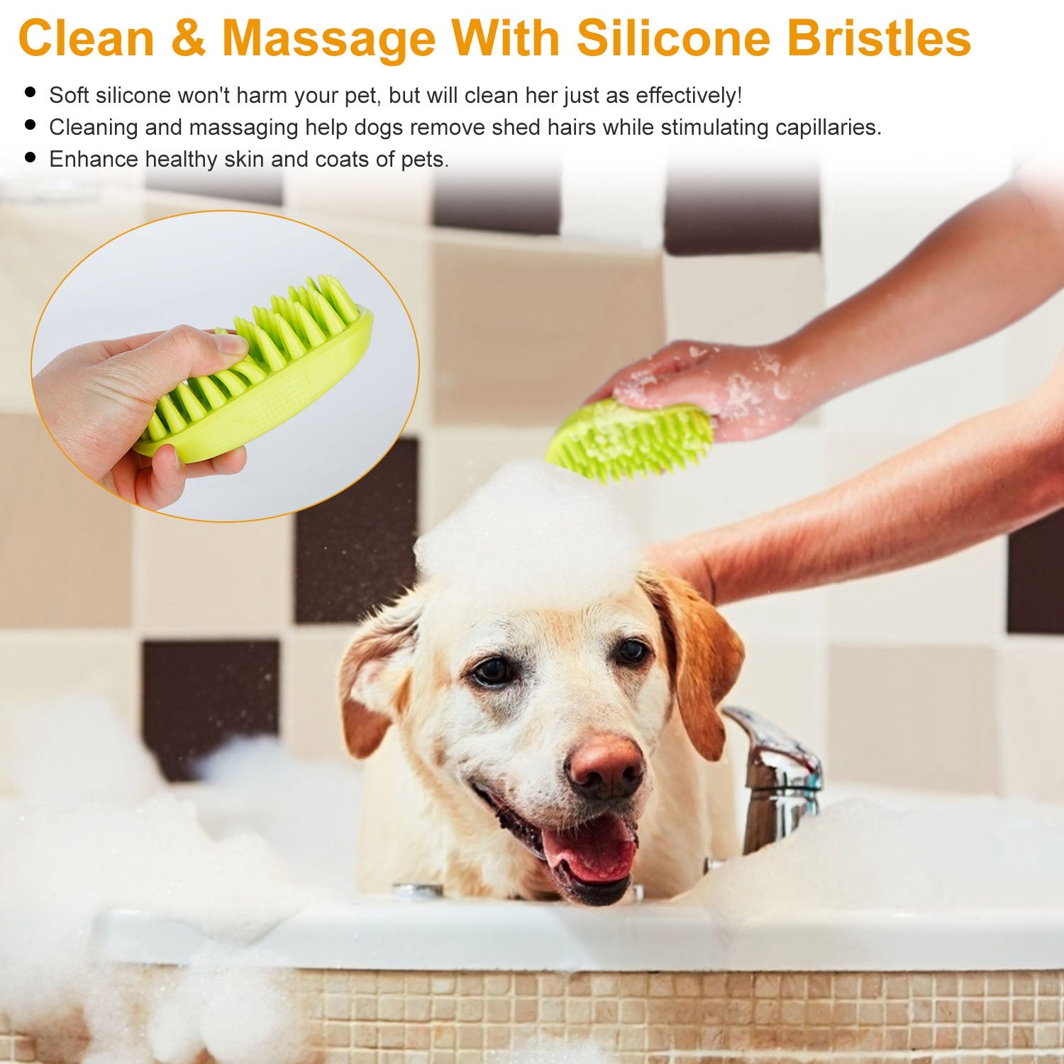 Dog Bath Brush Anti-Skid Pet Grooming Shower Bath Silicone Massage Comb For Long & Short Hair Medium Large Pets Dogs Cats