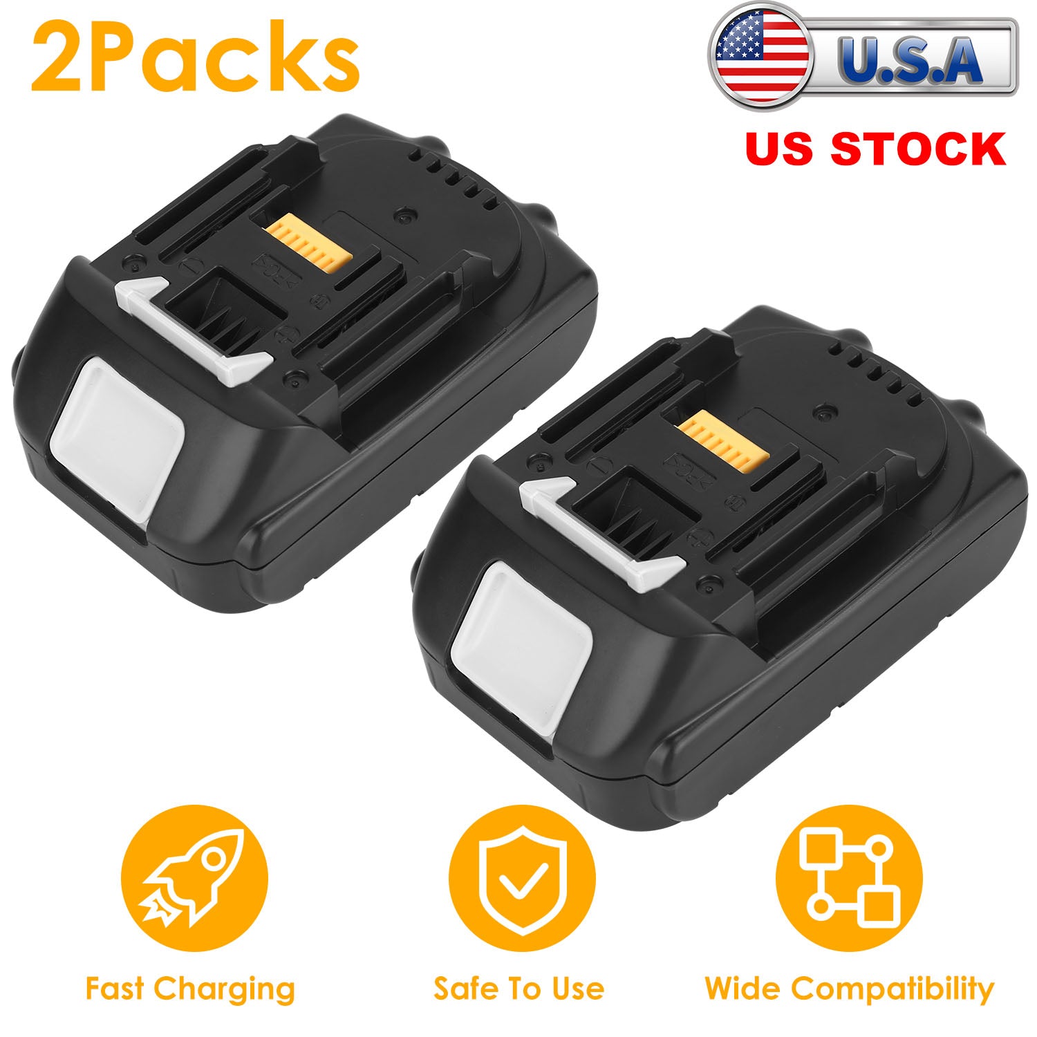 2Packs 18V Li-ion Power Tool Battery Replacement Fit for Makita 194205-3 194309-1 BL1830 BL1815 LXT400