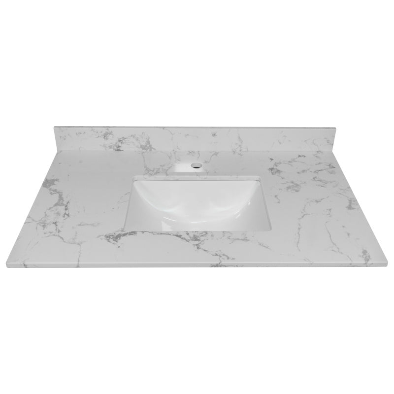 Montary 37" Carrara White Marble-Design Bathroom Vanity Top with REC Undermount Ceramic Sink & Single Faucet Hole - Engineered Stone Countertop, Pre-Sealed, Easy DIY Installation, Fits 30-Inch Cabinets, Bathroom Decor And Acc