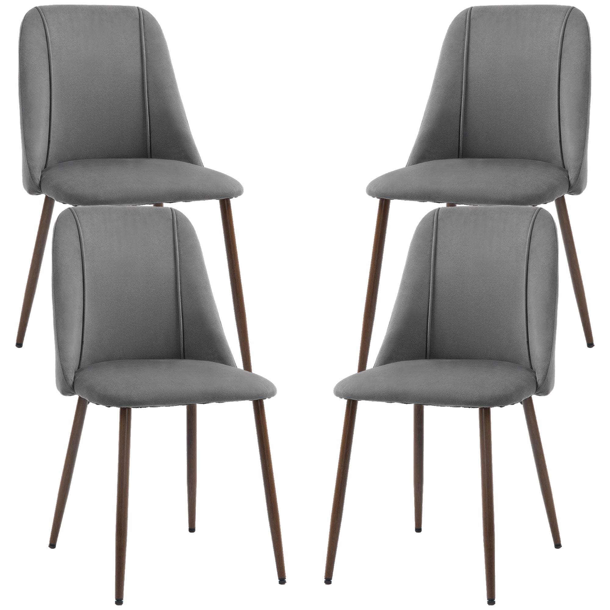 HOMCOM Upholstered Dining Chairs Set of 4, Velvet Accent Chair with Back and Wood-grain Steel Leg for Kitchen, Dark Grey