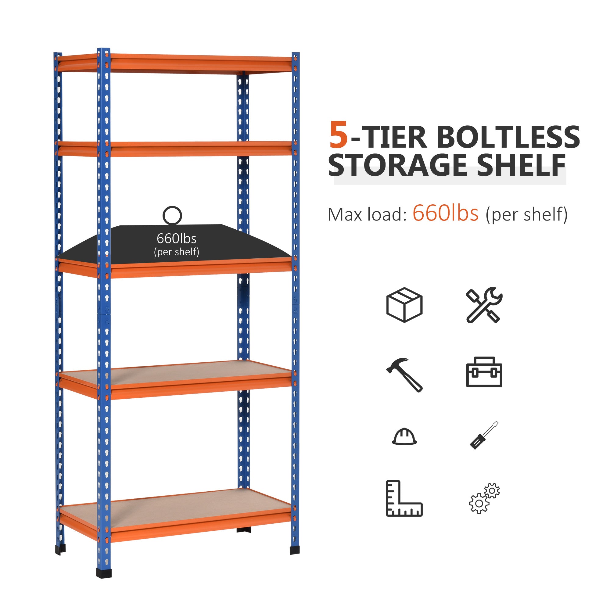 HOMCOM Sturdy Storage Solution: Heavy Duty 5-Tier Adjustable Metal Shelf for Garage Workshop