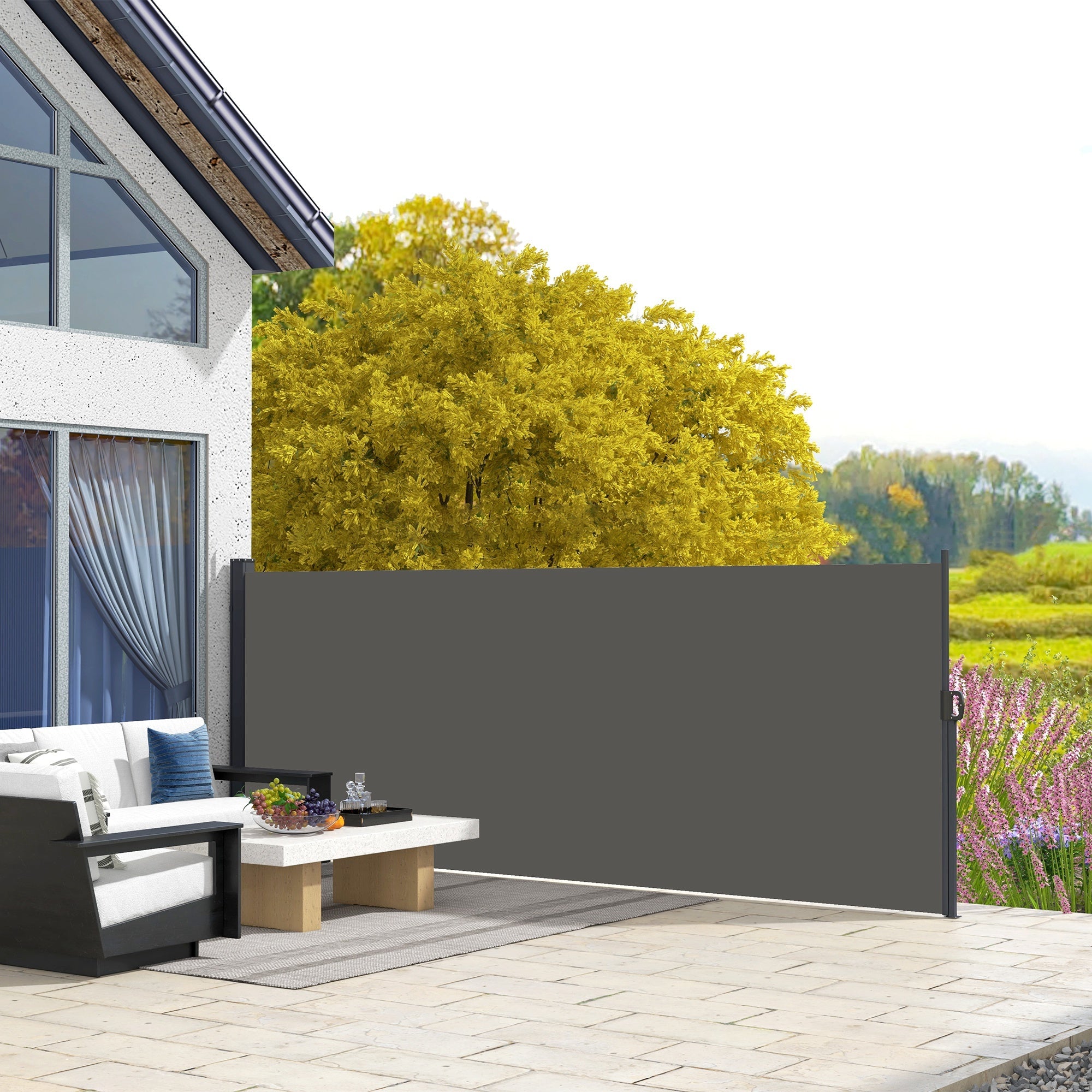 Outsunny Retractable Sidescreen: 13' x 5' Privacy Panel for Outdoor Garden Hot Tub Balcony Terrace Pool, Dark Grey