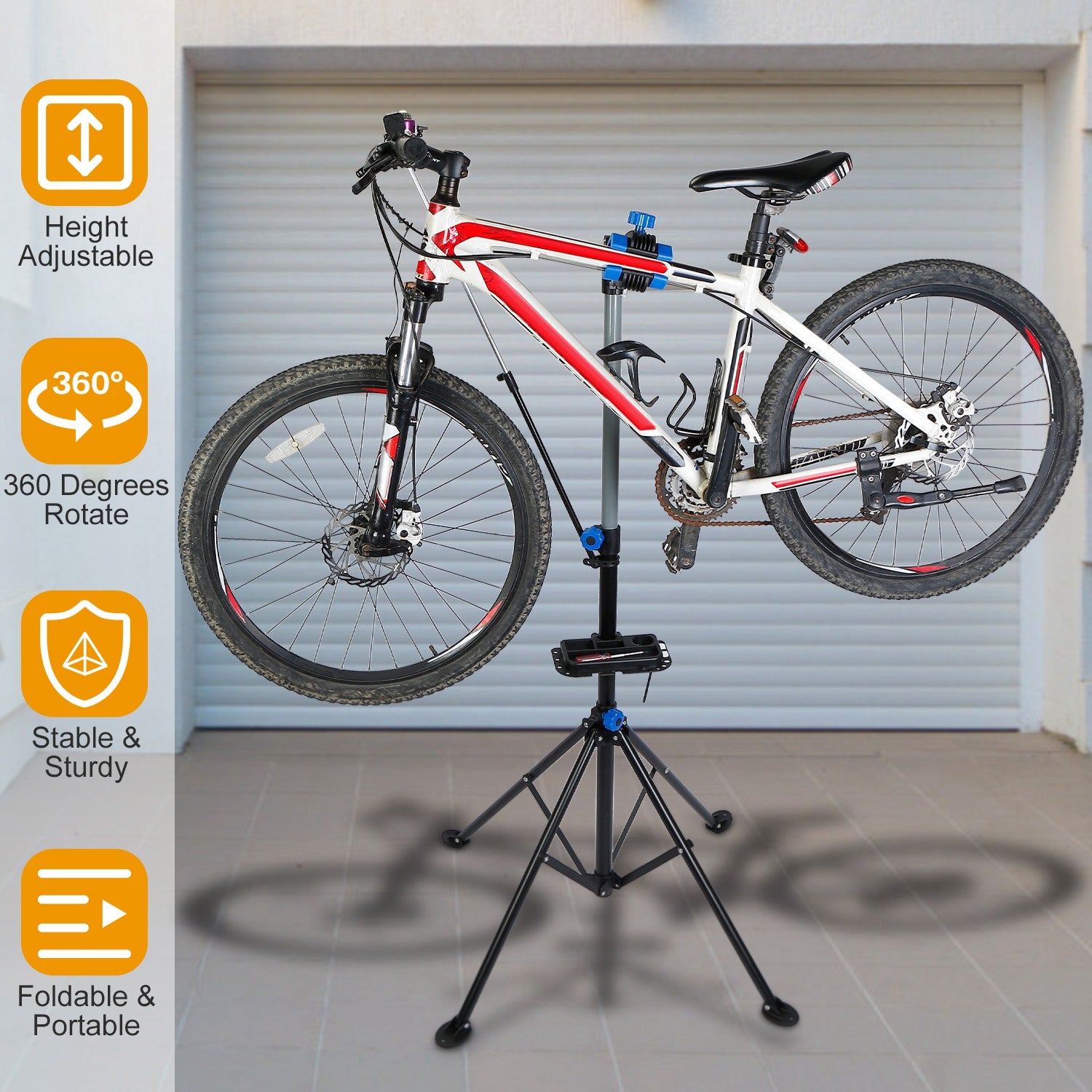 Bicycle Repair Stand Rack Height Adjustable Foldable Bike Maintenance Mechanic Station Rack 66LBS Max Load W/ Magnetic Tool Tray Telescope Arm Balance