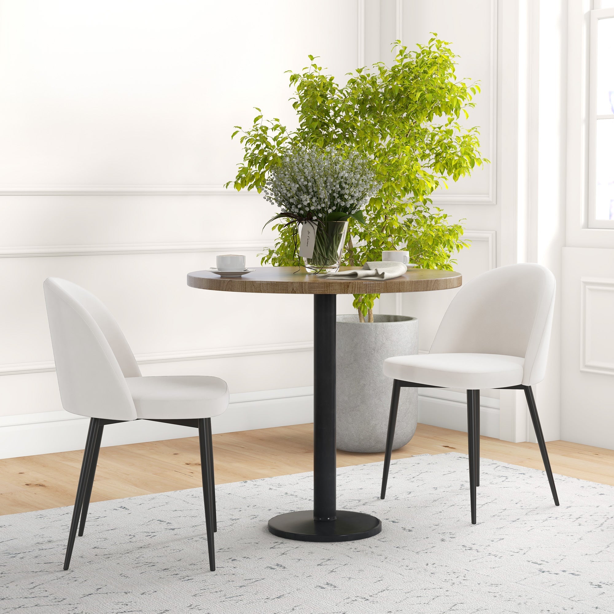 HOMCOM Set of 2 Mid-Back Dining Chair, Mid-Back Velvet-touch Upholstery Kitchen Chair for Living Room Dining Room, Cream White