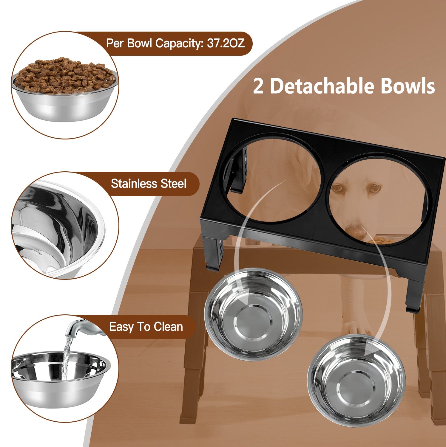 Dog Raised Bowls with 5 Adjustable Heights Stainless Steel Elevated Dog Bowls Foldable Double Bowl Dog Feeder for Small Medium Large Size Dog