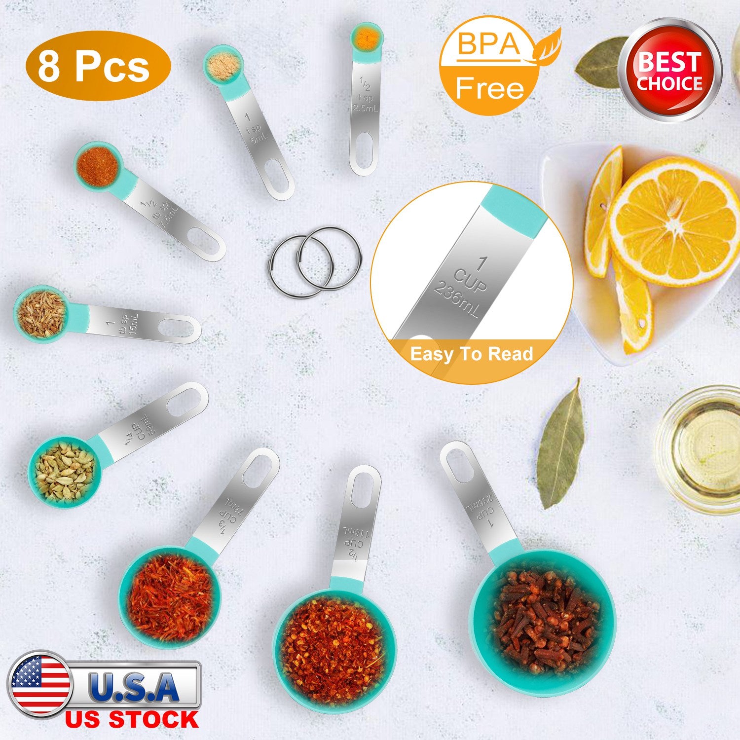 8Pcs Plastic Measuring Spoons Cups Scale Teaspoon Tablespoon Set Kitchen Utensil Tools For Cooking Baking Coffee