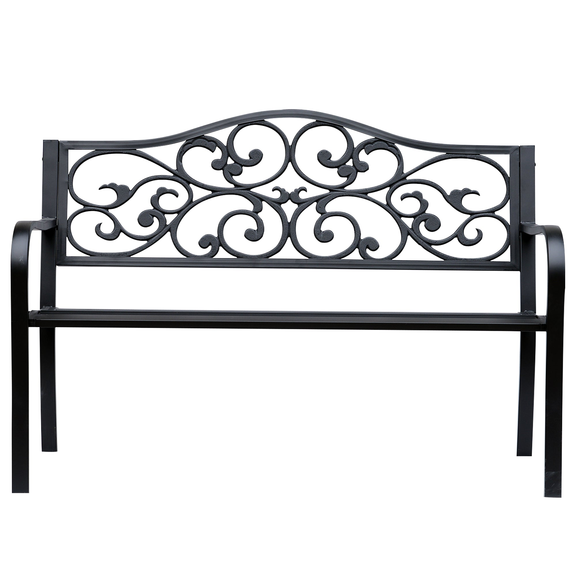 Outsunny Garden Bench Outdoor Loveseat with Vintage Floral Pattern Cast Metal, 50" x 23.6" x 35", Black