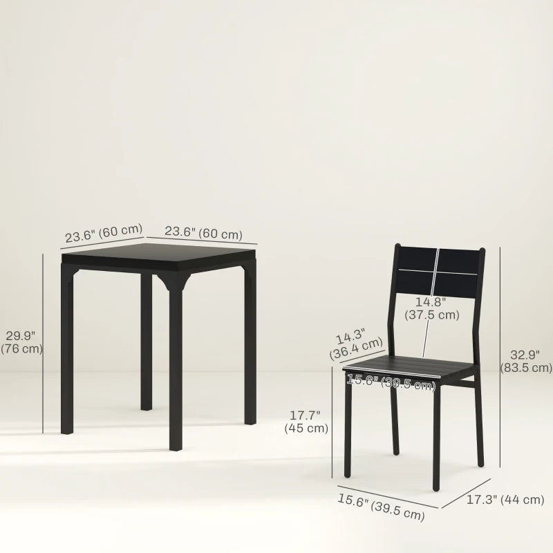 Dining Table Set for 2, 3 Piece Kitchen Table and Chairs with Metal Legs for Small Spaces, Black