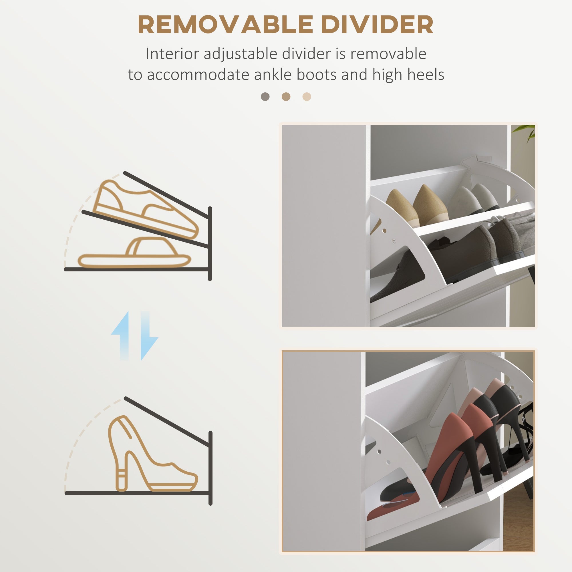 HOMCOM Narrow Shoe Cabinet: White Storage with 3 Flip Drawers & Adjustable Shelves for 15 Pairs, Sleek Look