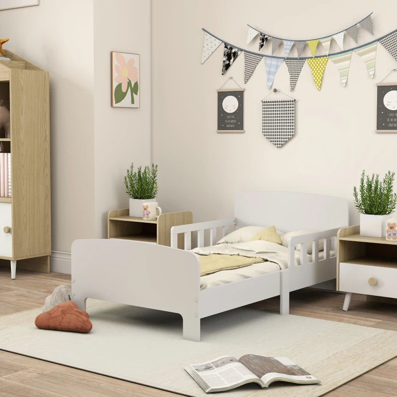 Qaba Toddler Bed Frame with Safety Side Rails for Girls and Boys, Bedroom Furniture, White