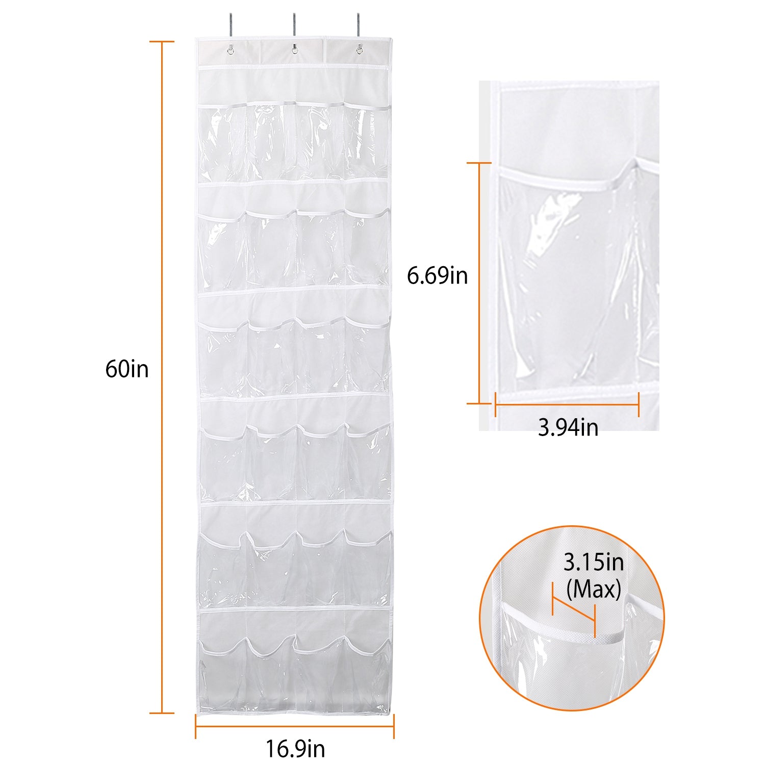 Over the Door Shoes Rack 24-Pocket Crystal Clear Organizer 6-Layer Hanging Storage Shelf for Shoes Slippers Small Toys Closet Cabinet